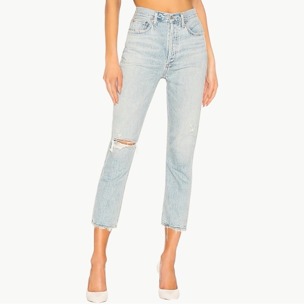 AGOLDE Riley High Rise Straight Crop Jeans Size 27 Shatter Light Wash Distressed